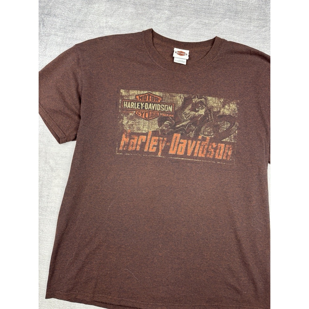 Harley Davidson Shirt Mens Large Brown Geneva Switzerland Double Sided Biker‎